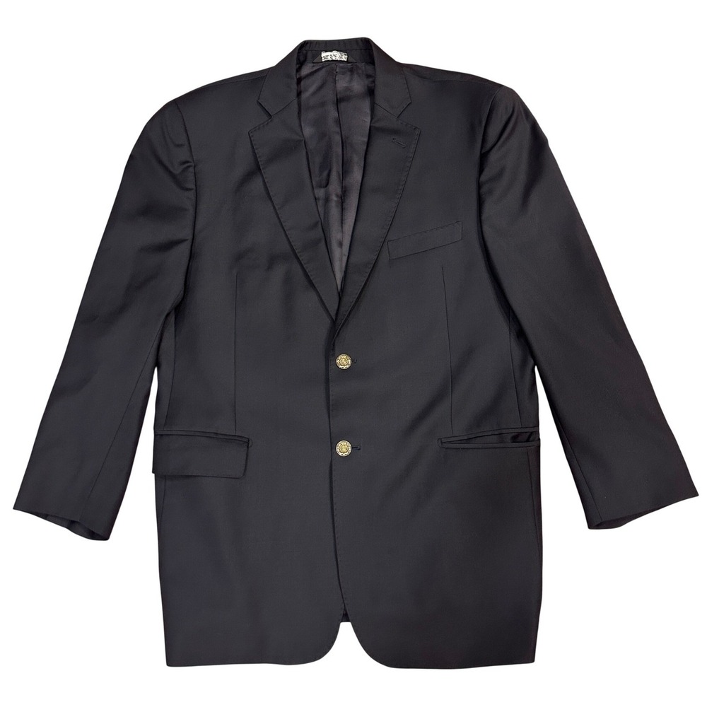 Hinsdale Clothiers Navy Blue Blazer Tessilstrona Super 150s Wool Italy Crest 42R